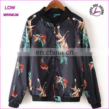Ladies fashion baseball jacket overall flower printing satin jackets