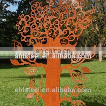 Modern Rusty Corten Steel Tree Sculpture For Garden Project