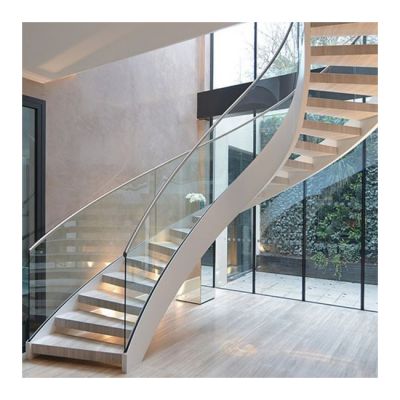 Curved / Arc spiral Staircase Indoor staircase Luxury Modern Home Decoration Glass stairs wooden Stairs