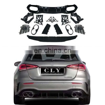 Wholesale Car Parts PP Rear Diffuser with SS Rear Tips For 2019+ Benz A Class W177 Upgrade A45 AMG Rear Lip With Exhaust Pipe