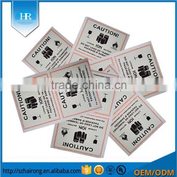 High Quality Glossy Lamaniation Silk Screen Printing Covering Film Battery Stickers/Custom Battery Labels Stickers