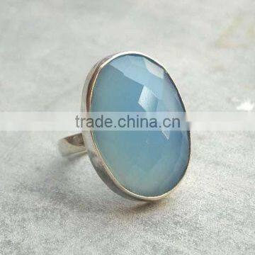 Sterling Silver aqua chalcedony oval faceted Gemstone Ring