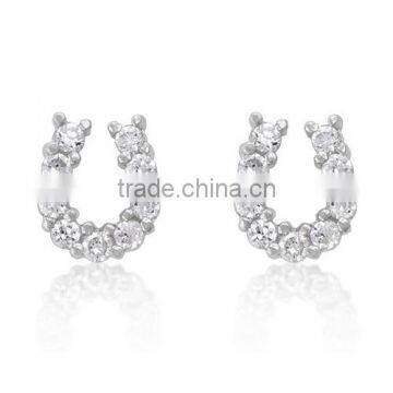 Sterling Silver Horseshoe Cubic Zirconia Pave Stud Earrings