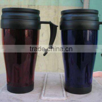 customized hard plastic double wall plastic travel mug with handle