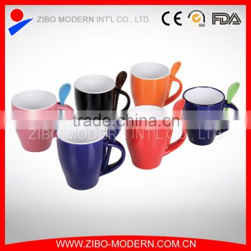wholesale With lid and spoon in handle ceramic coffee mug soup mug