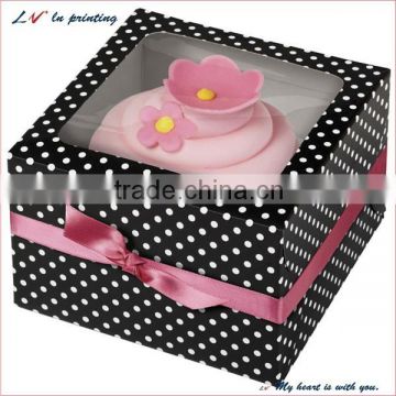 Hot Sale Wilton Black and White Dots Cardboard Paper Cupcake Box With Presentation Window