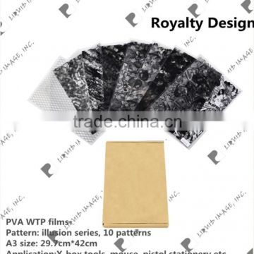 Royalty design pva aqua print film from china No. LYH-FSD04 A3 package 10 patterns