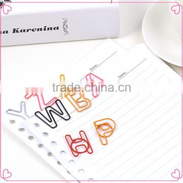 Chinese supplier hot selling colorful letters shapes metal paper clips