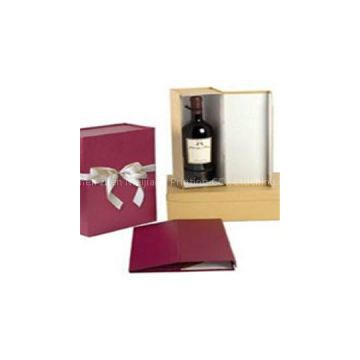 Hard Paper Printed Wine Bottle Gift Box With Ribbon