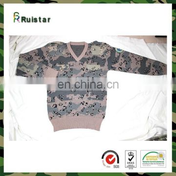 Camouflage Jersey V-neck Army Sweater with patches