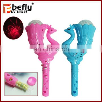 Peacock shape flash stick candy plastic toy container