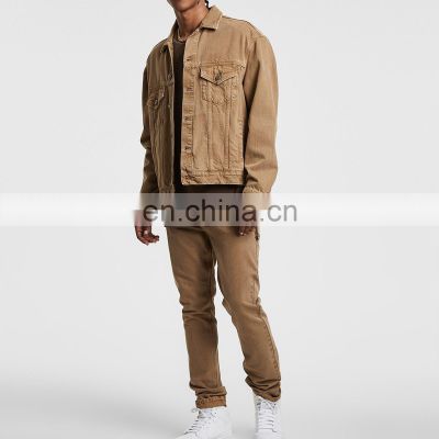 2021 New arrival fashion custom denim jackets washed brown mens denim jean jacket