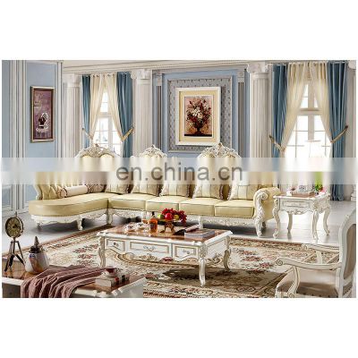 European style classic large L shaped solid wood frame sofa set living room furniture Italian
