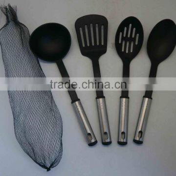 5PCS NYLON KITCHEN TOOL SET WITH MESH BAG, S/S HANDLE COOKING UTENSIL