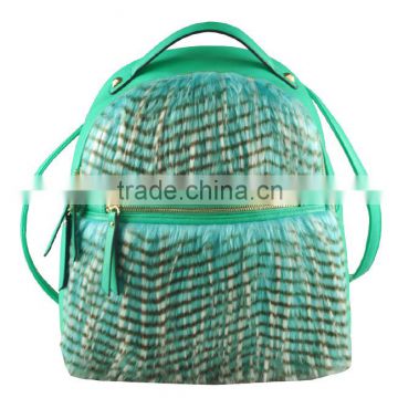 CC44-124 Blue PU and fur bag backpack for women, high quality backpack