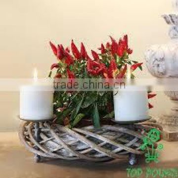 Christmas wicker wreath with 4 candle holder with ginham ribbon (46-10089-35)