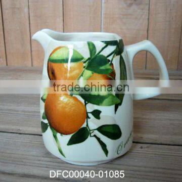 Eco-friendly Ceramic Pitcher /Jug for Water/ Coffee/ Milk with Orange Decal