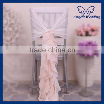 CH099C Wholesale for sale fancy curly willow white and blush pink chiffon ruffled wedding chair cover