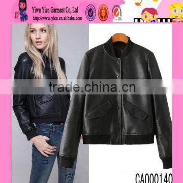 2015 High Quality Factory Sale Short Ladies Coat Custom Casual Winter Warm Sexy Leather Coat