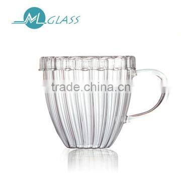 Popular 300ml heat-resisting high borosilicate glass tea cup with handle lid N6285