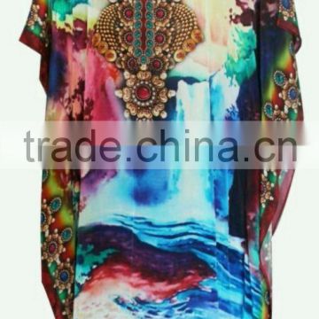 Silk crepe DIGITAL print kaftan CAFTAN tunic poncho blouse KURTA