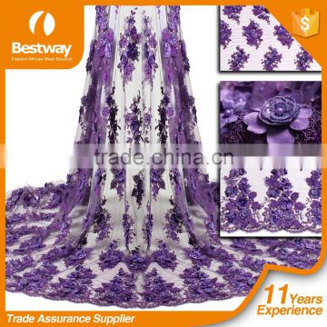 Hot Design Bestway 3d Flower French Tulle Lace Fabric With Beads And Stones For Party Dress FL0167