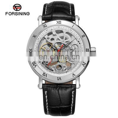 FORSINING 9005 Men Automatic Mechanical Stainless Steel Case Watch High Quality Leather Watch Strap