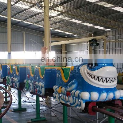 Amusement park attraction kiddie roller coasters shark shaped pulley ride for sale