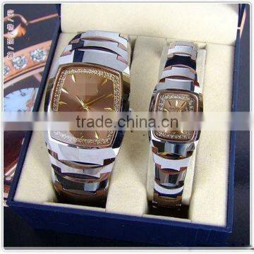 Square barrel tungsten steel couple watches with diomond index