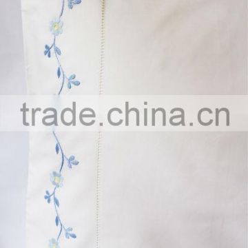 100% white cotton blue flowers and stems embroidered hemstitched pillowcases