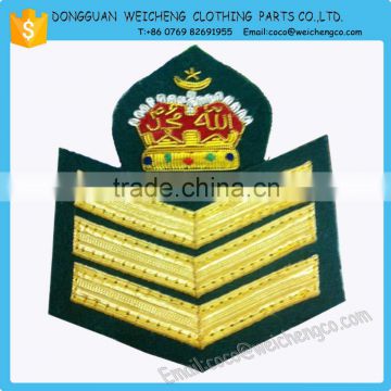 Handmade Bullion Wire Badges | Military Fashion 2015 hand embroidery gold bullion wire badges, crest, patch