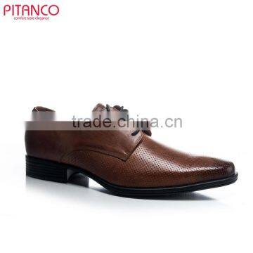 Punched leather brown lace-up men's dress shoes