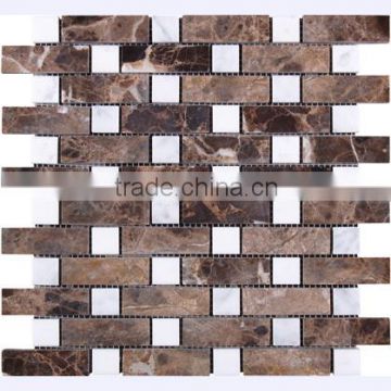SKY-M035 Tridimensional Hollow White Brown With Mesh Back Marble Mosaic Tile