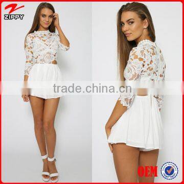 2016 new design lace top and shorts two piece set clothes manufacturer china