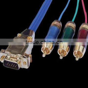 HDB15 Male to 3RCA Male HDB15M-3RCAM Goldplated metal connectors with Blue Nylon mesh