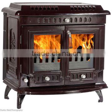 enamel wood pellet bouble door heating stove with hotplate
