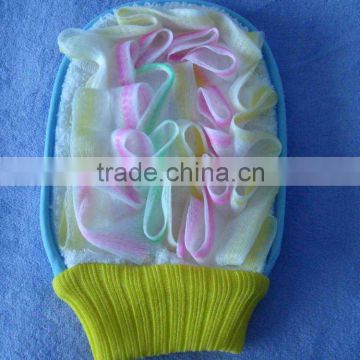 bath glove with mesh sponge