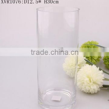 high clear round blown glass vase