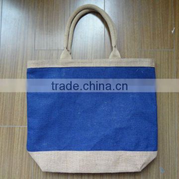 in stock roral blue handled jute shopping bags