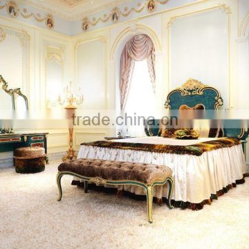 Latest Peacock Green King's Bedroom Set Furniture/ Luxury Double Bed Design Antique Bedroom Furniture With Wooden Hand Carving