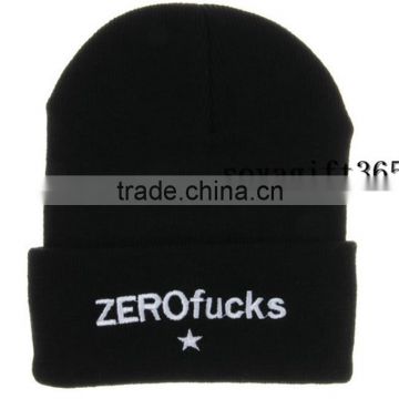 Zero Star Embroidery Hip Hop Cuff Hat Knitted Warm Black Beanie Cap