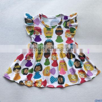 children hign quality cartoon printed summer dresses kids boutique cotton clothes ruffle girls dresses