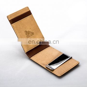 Low Price Handcraft Simple Design Brown Leather USA Money Clip
