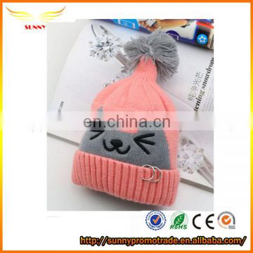 Fashion cheap custom factory made knitted beanie winter hats with pom poms
