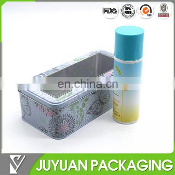 wholesale square metal comestics tin box with clear window manufacturer