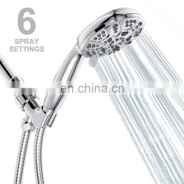 High quality high pressure full chrome 6 settings handheld shower head