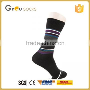 Man's solid color high quality black color dress sock tube socks with stripes