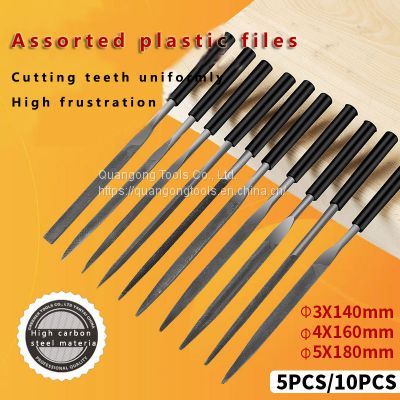 10 pieces of needle files  Set Steel File needle files Set includes round/flat file/triangular/square/ellipse/knife-shaped/rounded/single-sided/pointed flat and semicircular files.