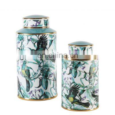 Chinese Style Flower And Bird Plant Pattern Ceramic Vase For Decorative Flower Arrangement With Lid