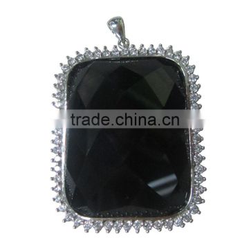 square black agate pendant luxury design pendant 925 sterling Silver pendant